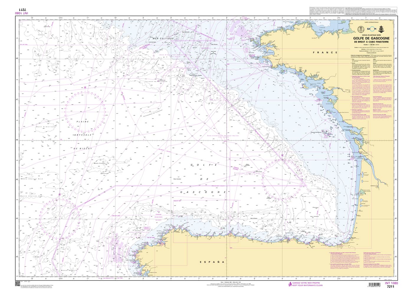 Shom 7211 - INT 1080 Golfe de Gascogne - De Brest à Cabo Finisterre
