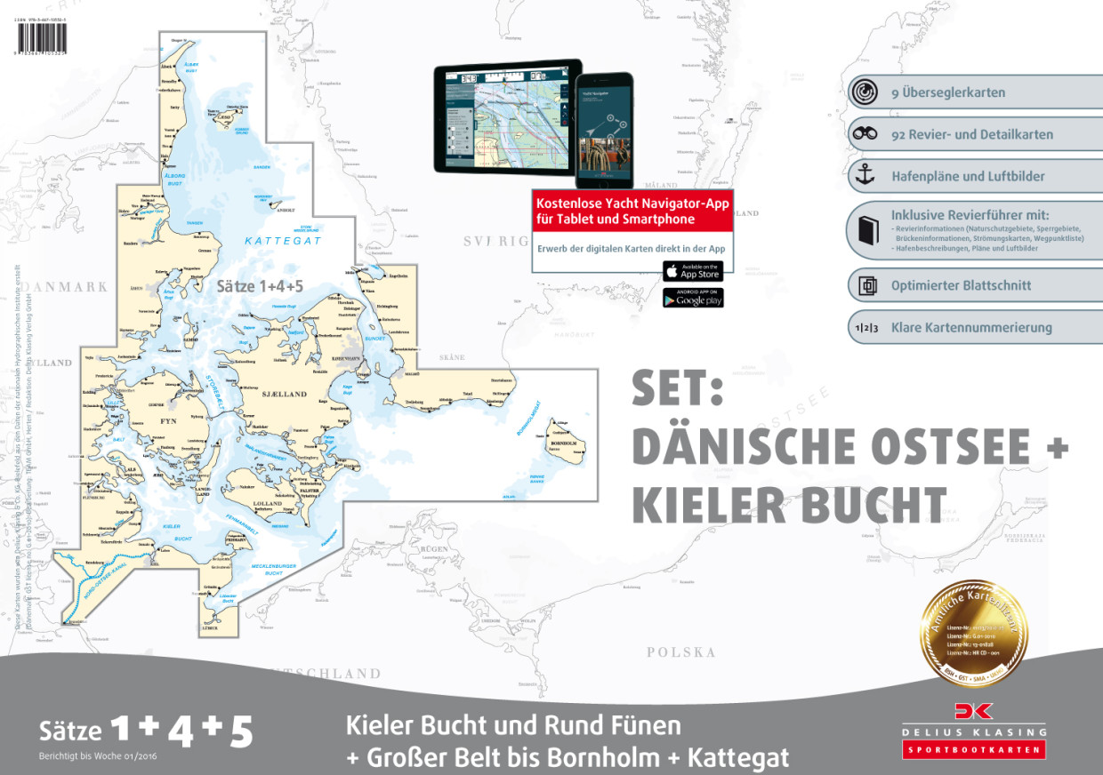 Sportbootkarten Satz 1, 4 und 5 Set: Dänische Ostsee und Kieler Bucht, Delius Klasing