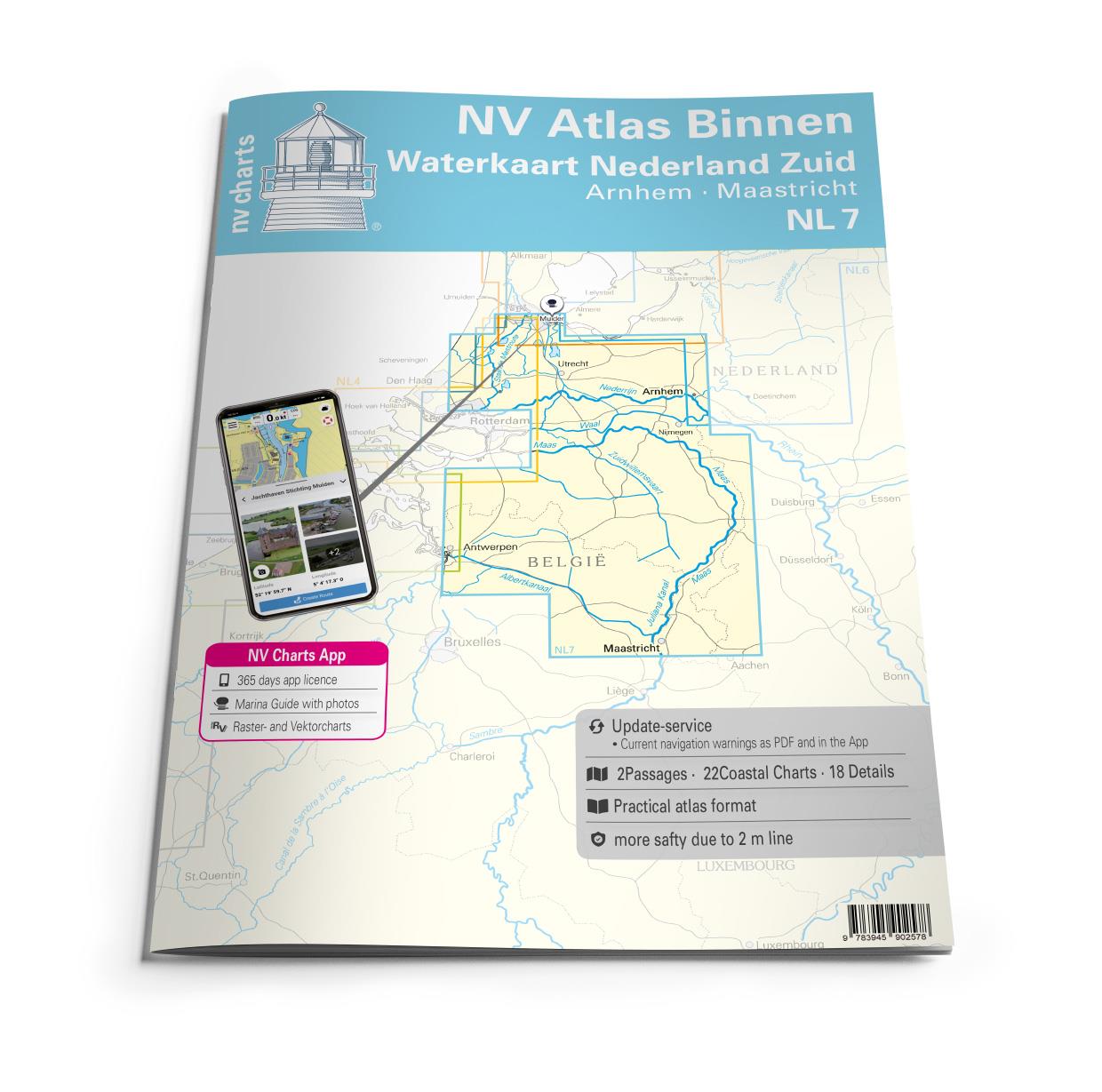 NV Atlas Binnen NL7 - Waterkaart Nederland Zuid - Arnhem - Maastricht