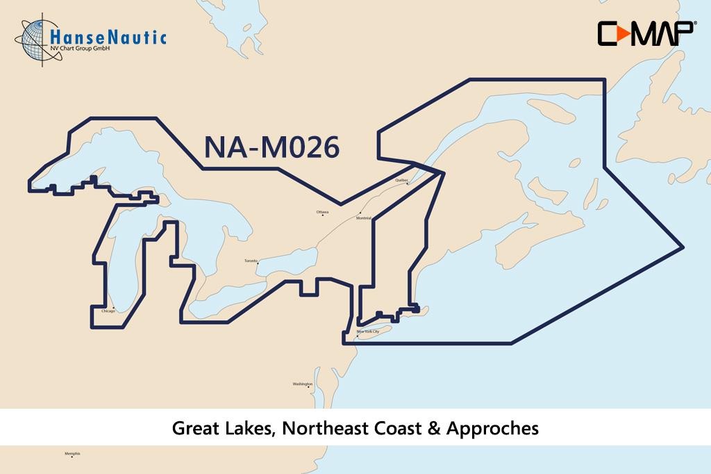 C-MAP MAX Wide NA-M026 Great Lakes, NE Coast & Appr.
