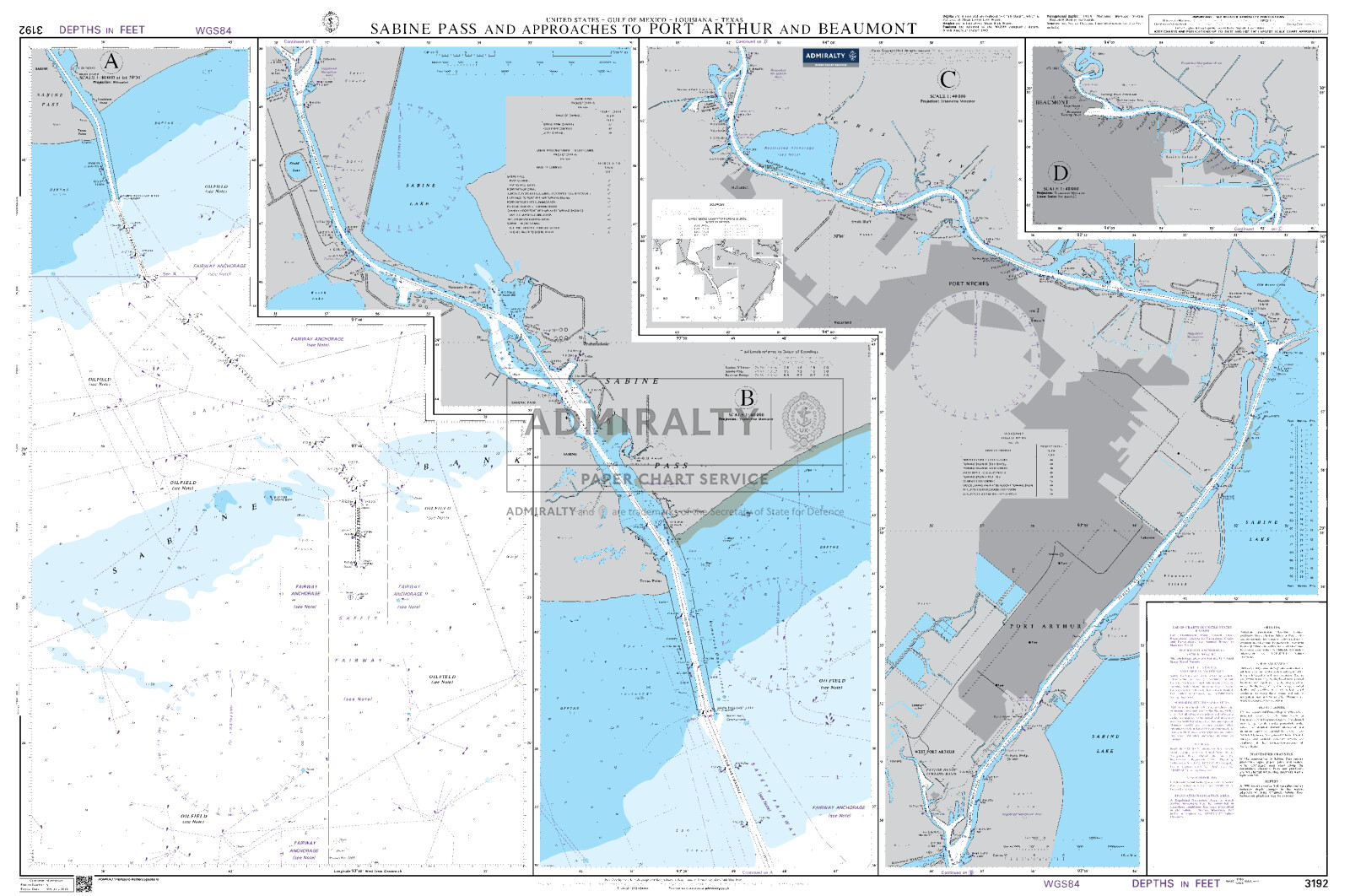 Sabine Pass and Approaches to Port Arthur and Beaumont. UKHO3192