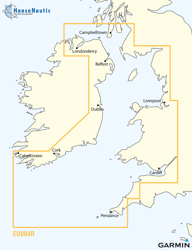 BlueChart g3 XEU004R Mer d'Irlande, Irlande du Nord à Cornouailles