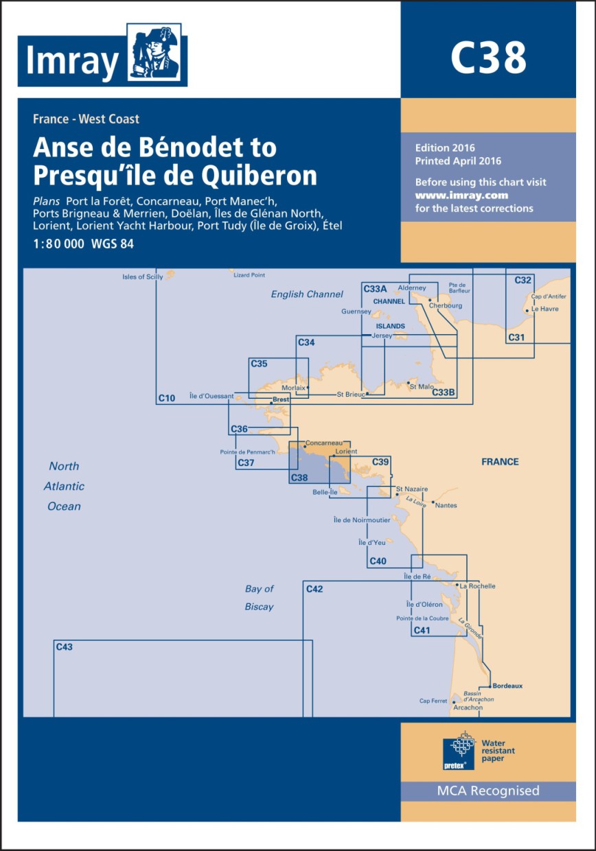 IMRAY CHART C38 Anse de Bénodet to Presqu'île de Quiberon