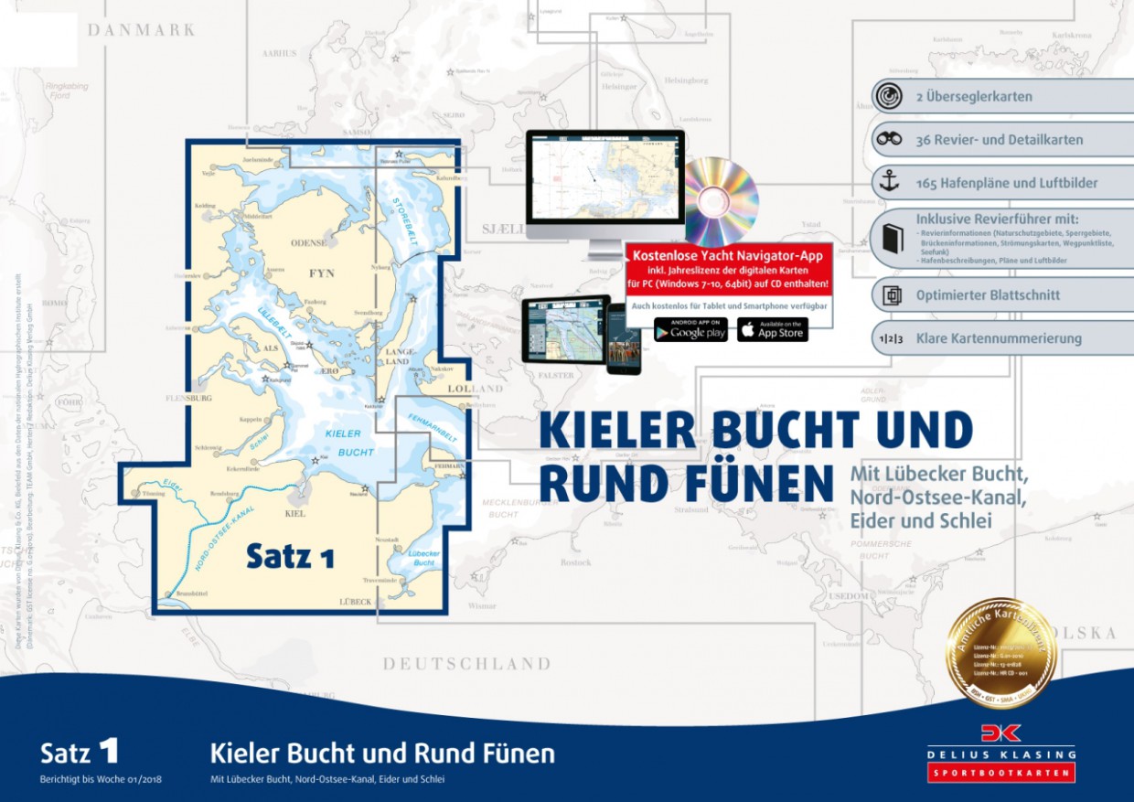 Sportbootkarten Satz 1: Kieler Bucht und Rund Fünen, Delius Klasing