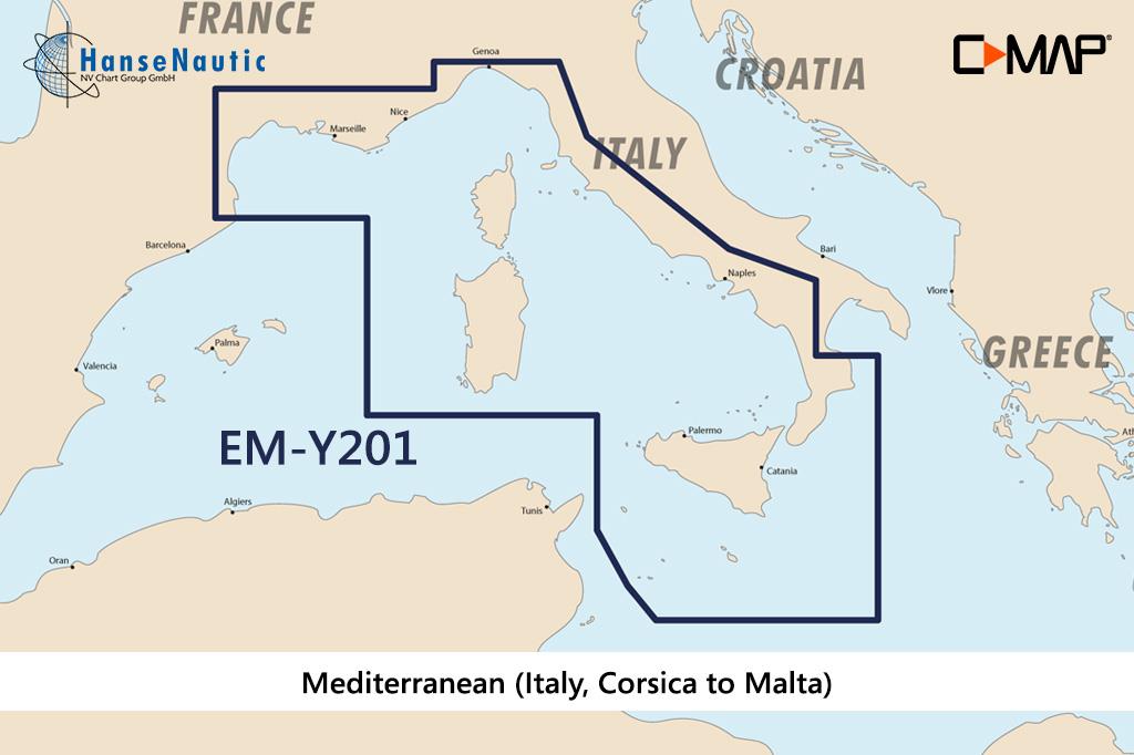 C-MAP Discover Méditerranée Italie (de la Corse à Malte) EM-Y201