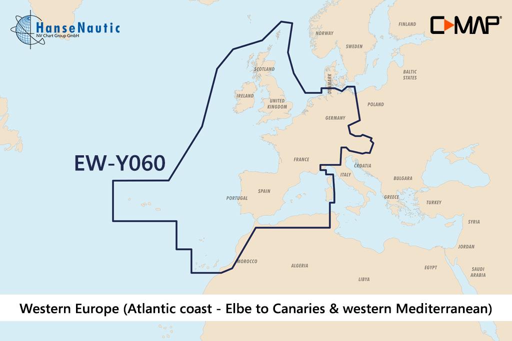C-MAP Discover Europe de l'Ouest (côte atlantique de l'Elbe aux Canaries et Méditerranée occidentale) EW-Y060