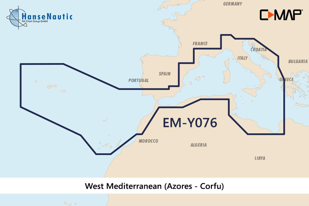 C-MAP Reveal Mittelmeer Gibraltar-Korfu, Azoren u. Kanaren (South-West European Coasts) EM-Y076