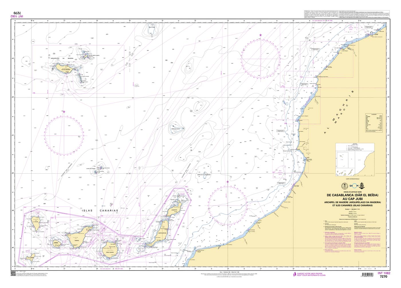 Shom 7270 - INT 1082 De Casablanca (Dâr el Beïda) au Cap Jubi - Archipel de Madère (Arquipelago da Madeira) et Iles Canaries (Islas Canarias).