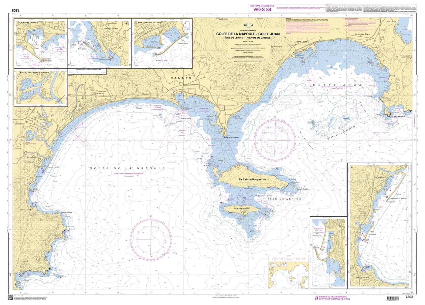 Shom 7205 - Golfe de La Napoule - Golfe Juan - Îles de Lérins - Abords de Cannes