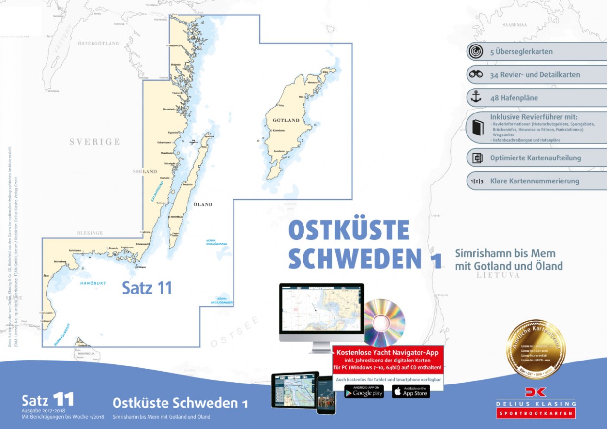 Sportbootkarten Satz 11: Ostküste Schweden 1, Delius Klasing  