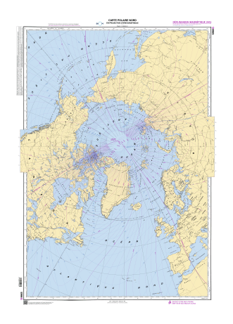 Shom 5966 - Carte Polaire Nord en projection stéréographique. Déclinaison magnétique 2015 - Polaire Nord stéréo
