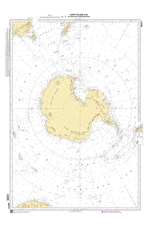 Shom 5879 - Carte Polaire Sud en projection stéréographique. Déclinaison magnétique 2015 - Polaire Sud stéréo
